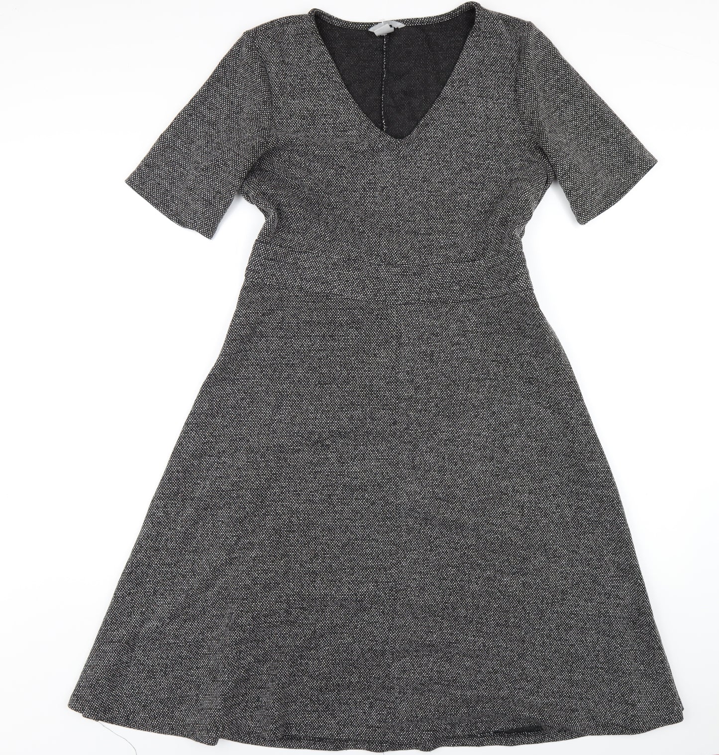 H&M Womens Grey Polyester A-Line Size L V-Neck Zip