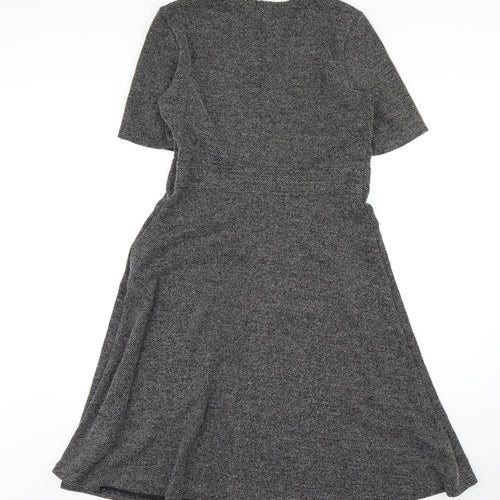 H&M Womens Grey Polyester A-Line Size L V-Neck Zip