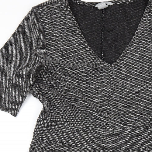 H&M Womens Grey Polyester A-Line Size L V-Neck Zip