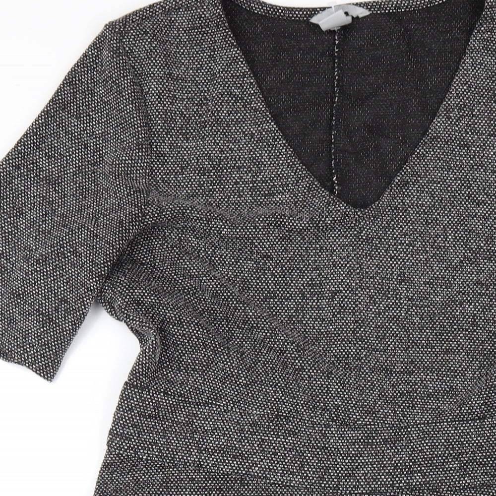 H&M Womens Grey Polyester A-Line Size L V-Neck Zip