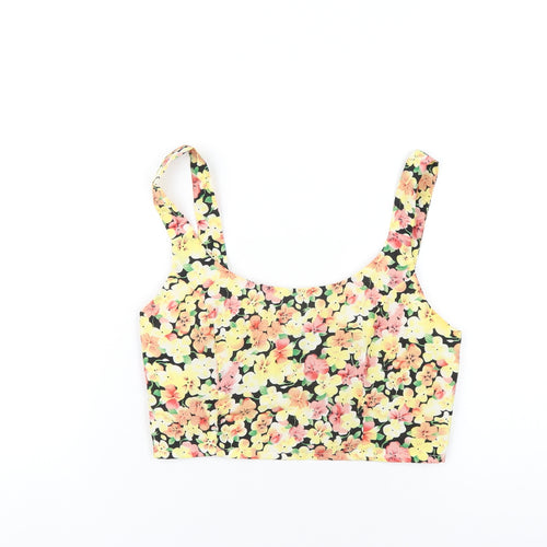 Gold Womens Multicoloured Floral Polyester Cropped T-Shirt Size 10 Round Neck