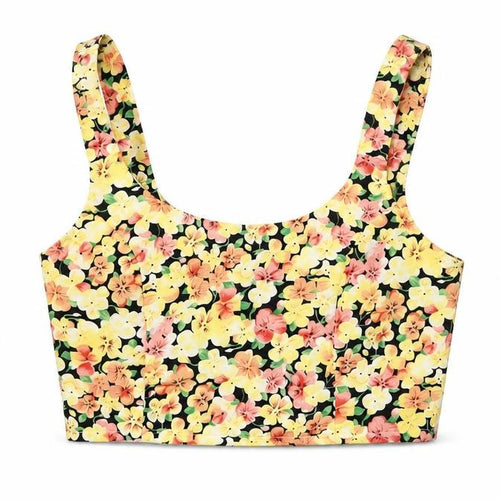 Gold Womens Multicoloured Floral Polyester Cropped T-Shirt Size 10 Round Neck
