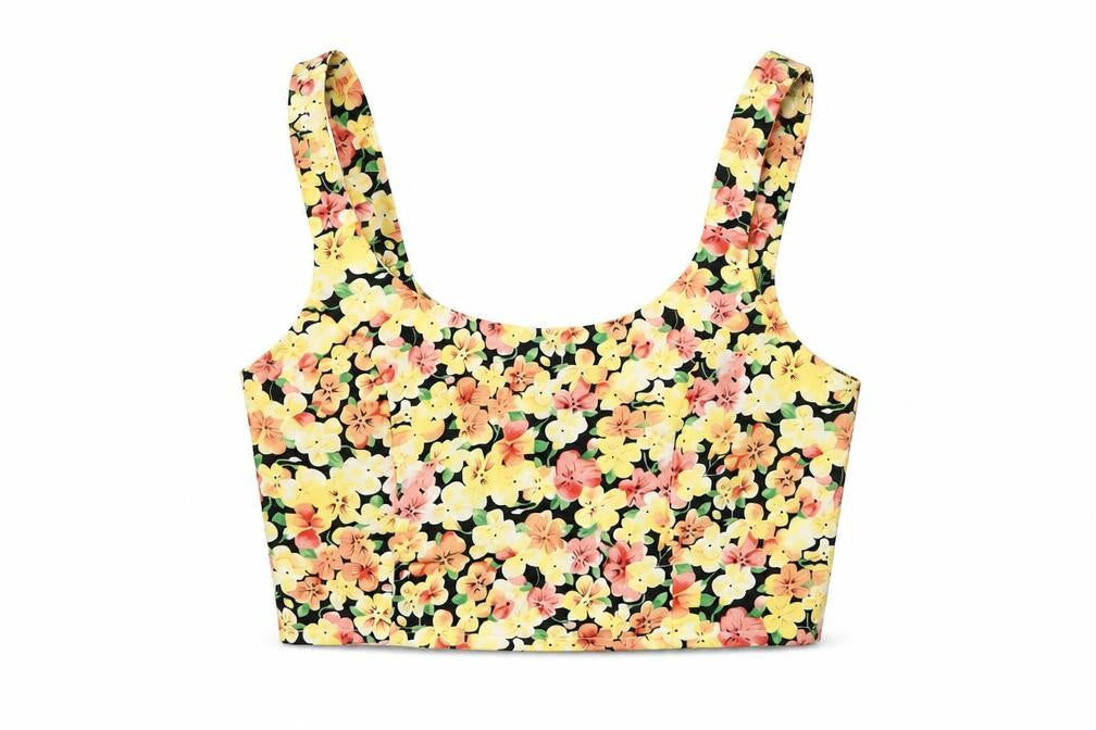 Gold Womens Multicoloured Floral Polyester Cropped T-Shirt Size 10 Round Neck