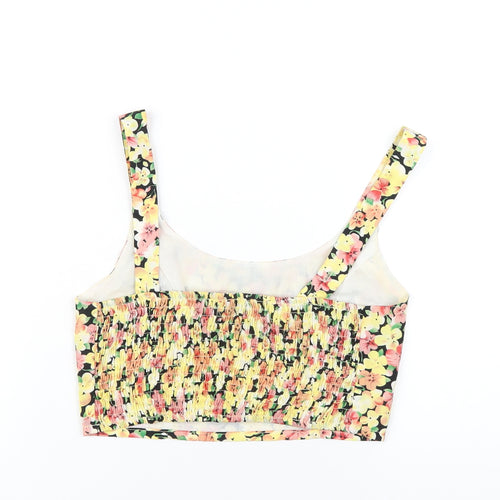Gold Womens Multicoloured Floral Polyester Cropped T-Shirt Size 10 Round Neck