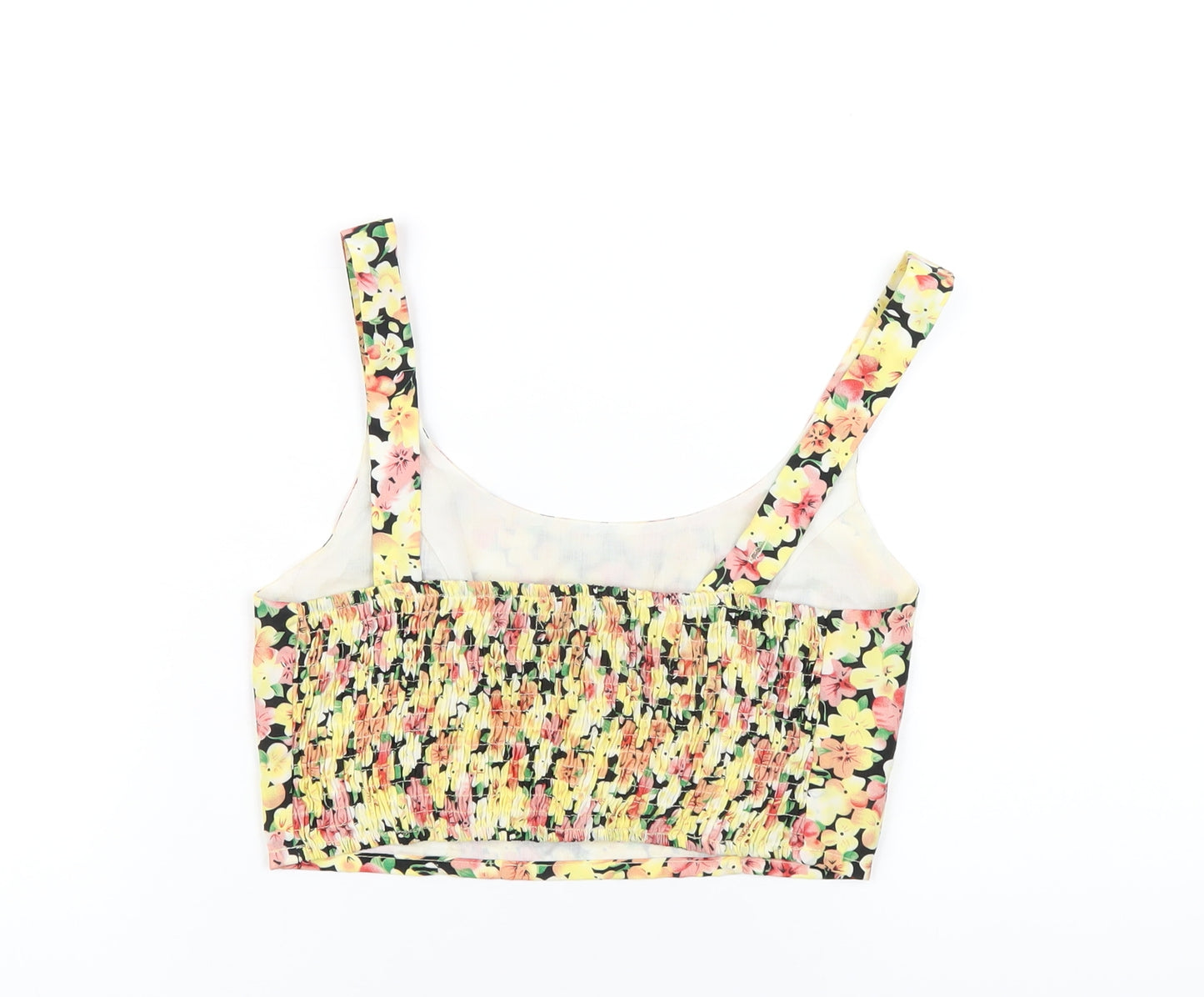 Gold Womens Multicoloured Floral Polyester Cropped T-Shirt Size 10 Round Neck