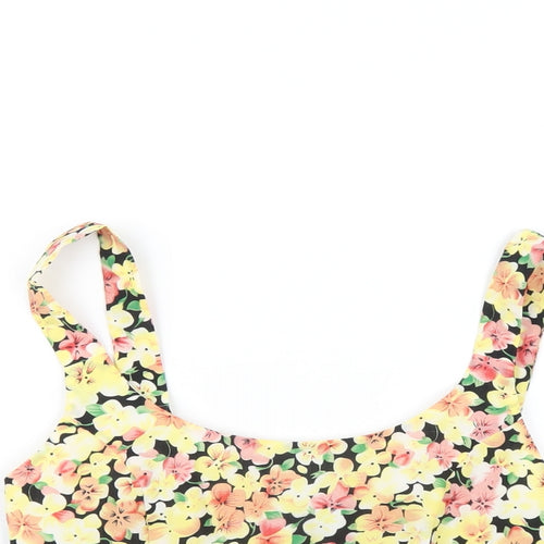 Gold Womens Multicoloured Floral Polyester Cropped T-Shirt Size 10 Round Neck
