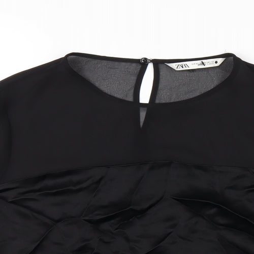 Zara Womens Black Polyester Basic T-Shirt Size XS Round Neck
