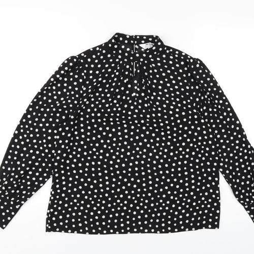 Dorothy Perkins Womens Black Polka Dot Polyester Basic Blouse Size 10 Round Neck