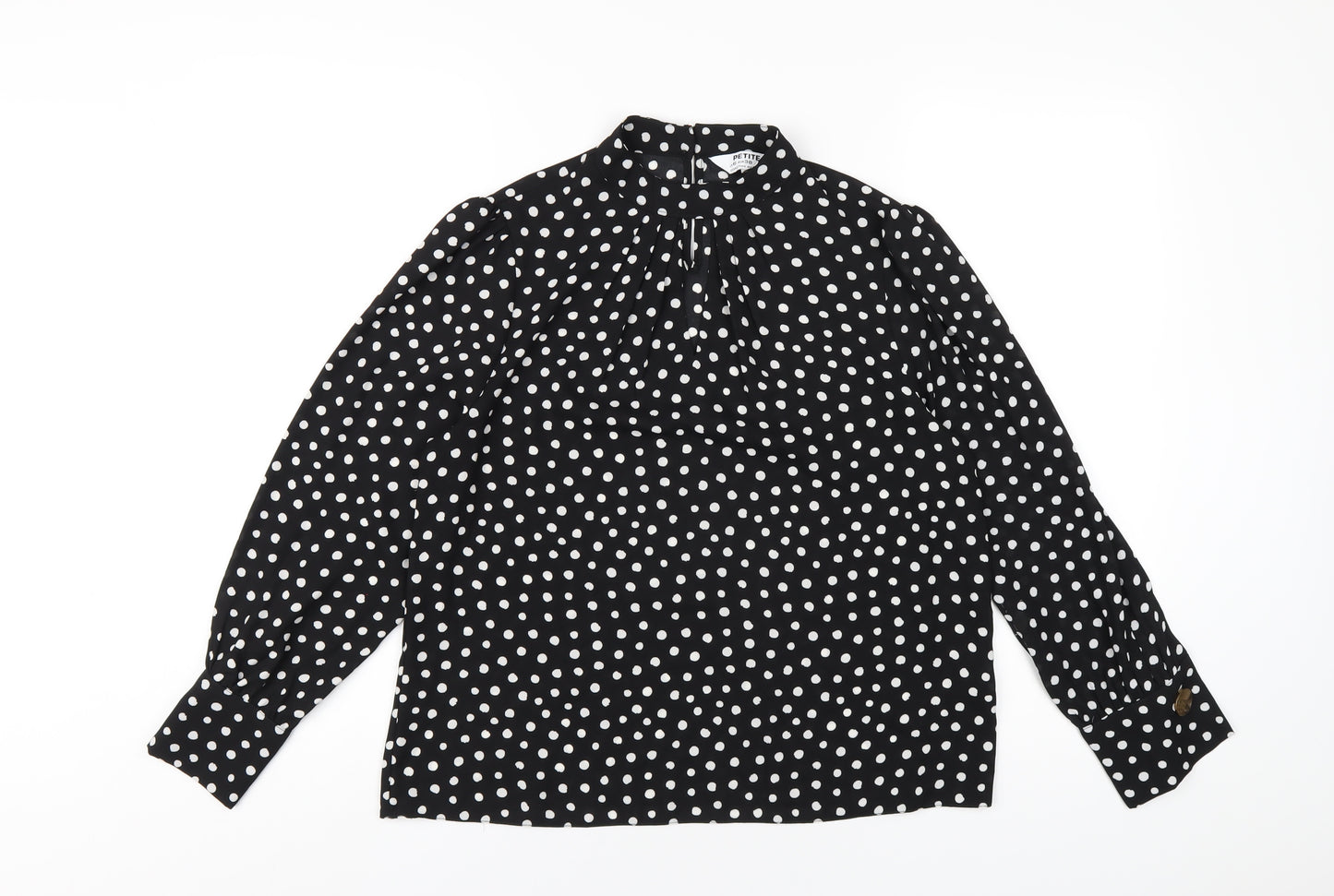 Dorothy Perkins Womens Black Polka Dot Polyester Basic Blouse Size 10 Round Neck