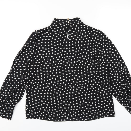 Dorothy Perkins Womens Black Polka Dot Polyester Basic Blouse Size 10 Round Neck