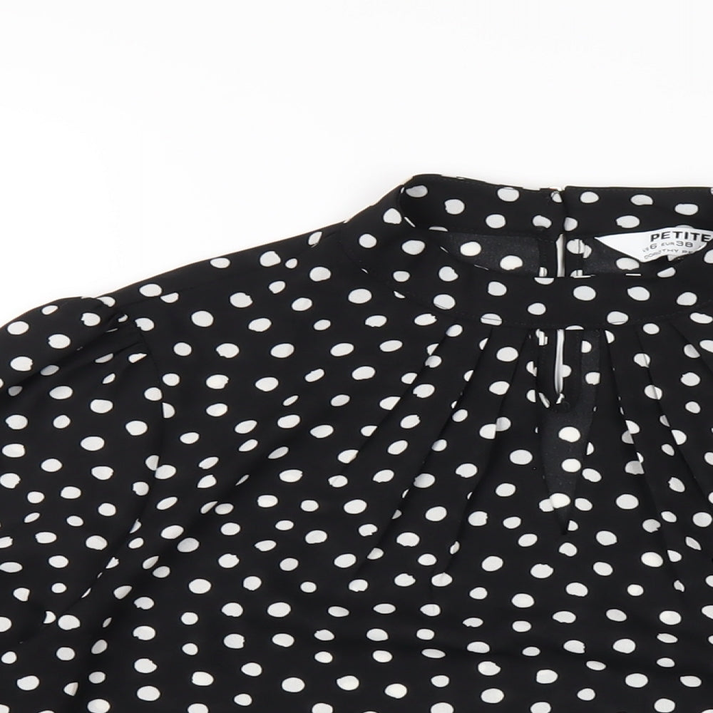 Dorothy Perkins Womens Black Polka Dot Polyester Basic Blouse Size 10 Round Neck