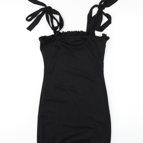 PRETTYLITTLETHING Womens Black Polyester Bodycon Size 8 Square Neck Pullover
