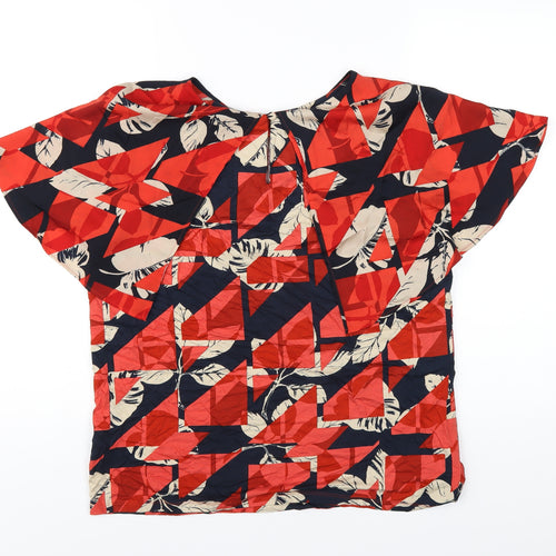 Marks and Spencer Womens Red Geometric Viscose Basic T-Shirt Size 16 Round Neck