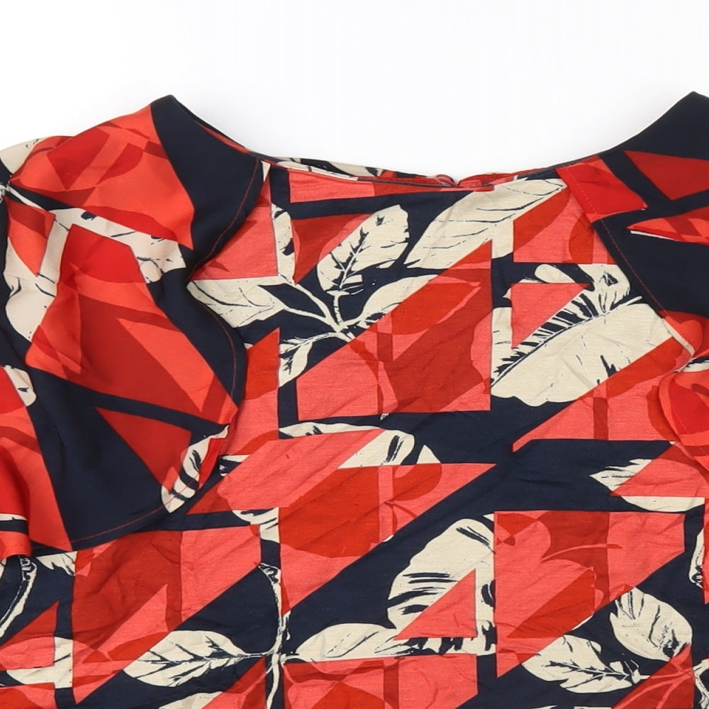 Marks and Spencer Womens Red Geometric Viscose Basic T-Shirt Size 16 Round Neck