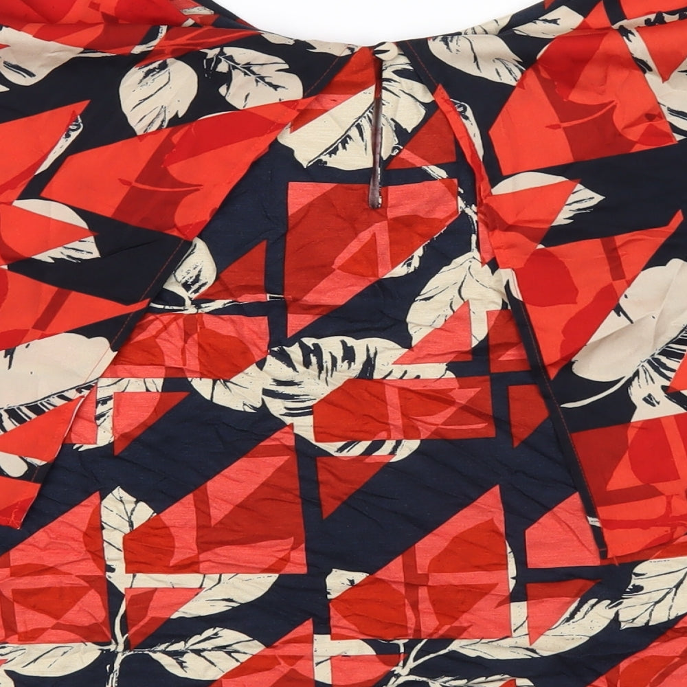 Marks and Spencer Womens Red Geometric Viscose Basic T-Shirt Size 16 Round Neck