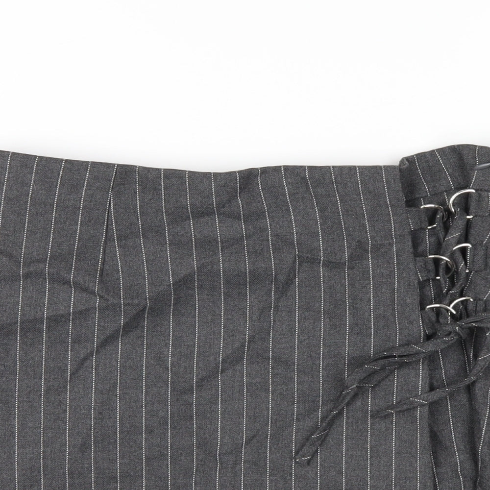 Bershka Womens Grey Striped Polyester Skort Skirt Size L Zip