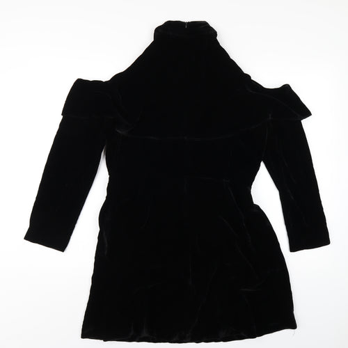 Zara Womens Black Polyester A-Line Size L Round Neck Zip - Cold Shoulder