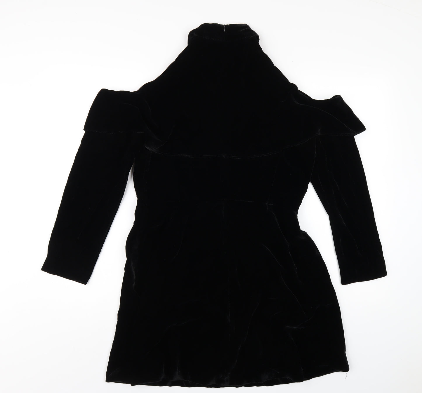 Zara Womens Black Polyester A-Line Size L Round Neck Zip - Cold Shoulder