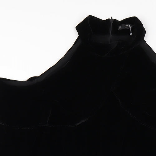 Zara Womens Black Polyester A-Line Size L Round Neck Zip - Cold Shoulder