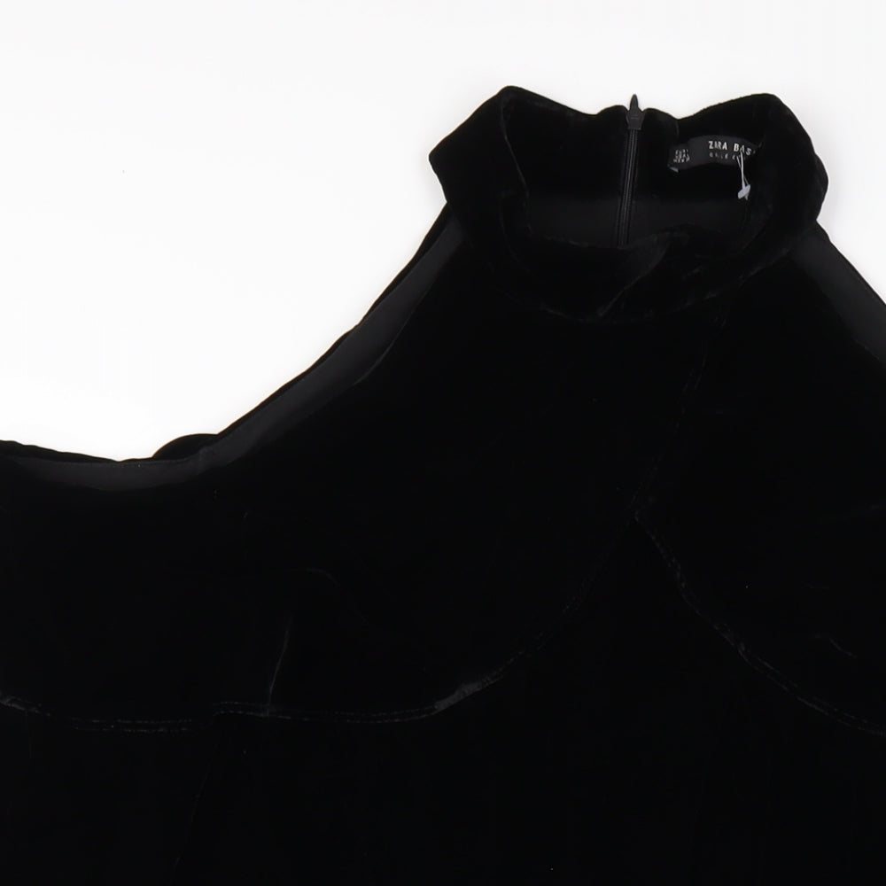 Zara Womens Black Polyester A-Line Size L Round Neck Zip - Cold Shoulder