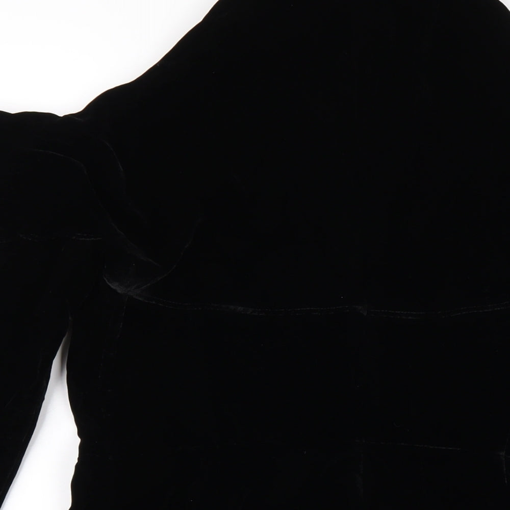 Zara Womens Black Polyester A-Line Size L Round Neck Zip - Cold Shoulder