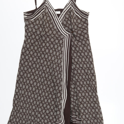 NEXT Womens Brown Geometric Silk Slip Dress Size 20 V-Neck Button