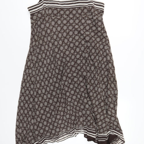 NEXT Womens Brown Geometric Silk Slip Dress Size 20 V-Neck Button