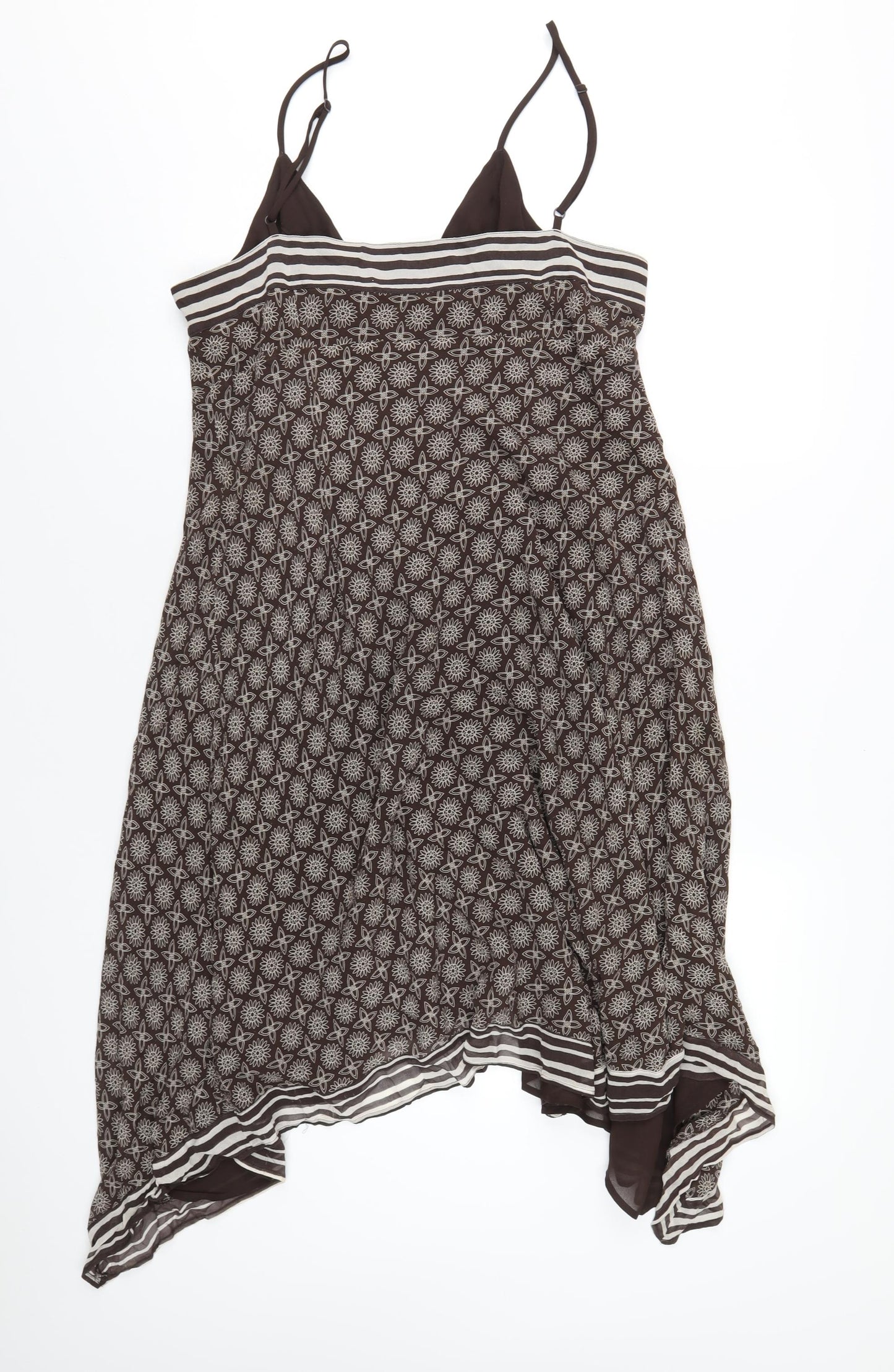 NEXT Womens Brown Geometric Silk Slip Dress Size 20 V-Neck Button