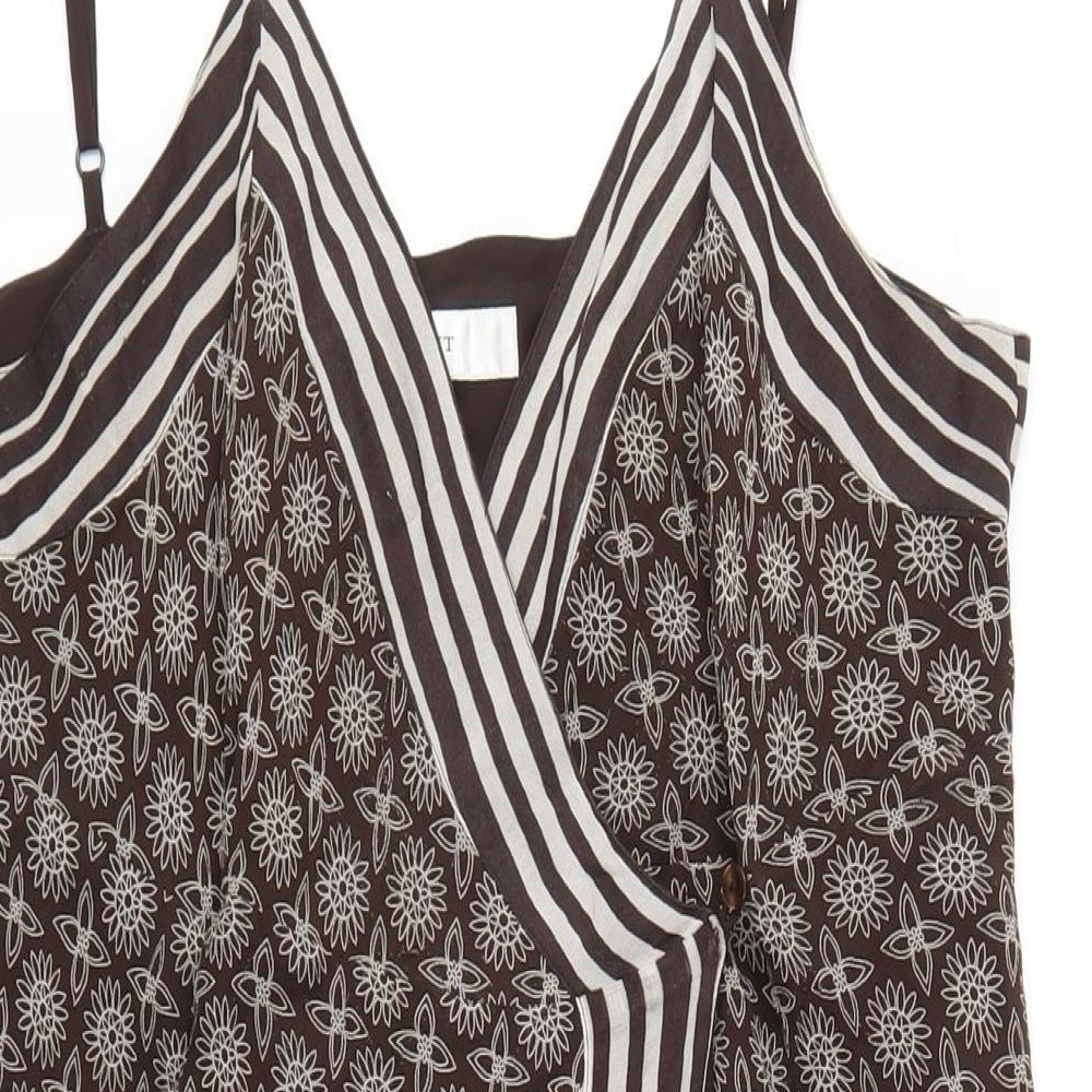 NEXT Womens Brown Geometric Silk Slip Dress Size 20 V-Neck Button