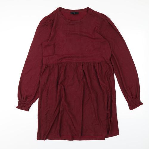New Look Womens Red Polyester A-Line Size 10 Round Neck Pullover