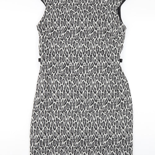 Precis Womens Grey Animal Print Polyester Pencil Dress Size 12 Round Neck Zip