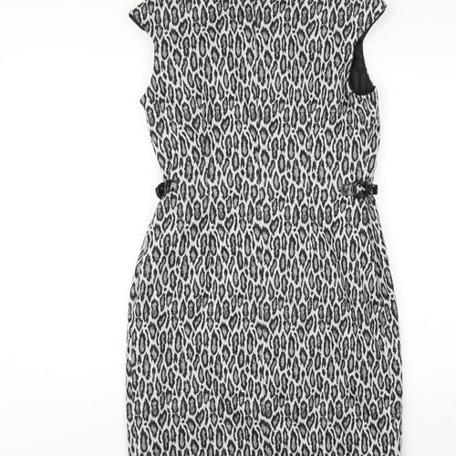 Precis Womens Grey Animal Print Polyester Pencil Dress Size 12 Round Neck Zip