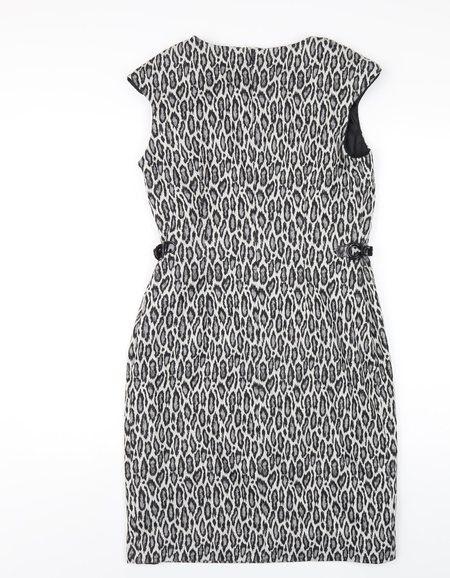 Precis Womens Grey Animal Print Polyester Pencil Dress Size 12 Round Neck Zip
