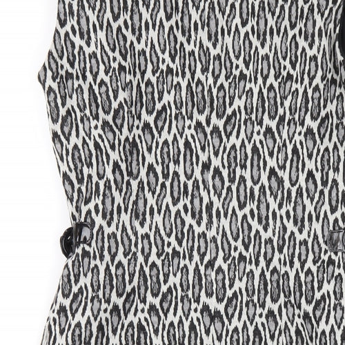 Precis Womens Grey Animal Print Polyester Pencil Dress Size 12 Round Neck Zip