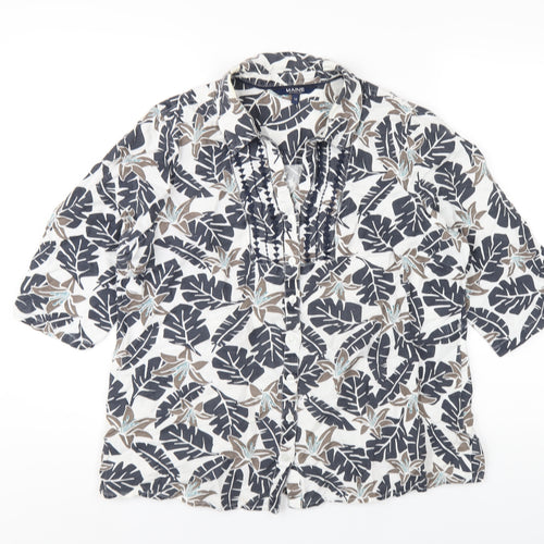 Maine Womens Blue Geometric Cotton Basic Button-Up Size 16 Collared