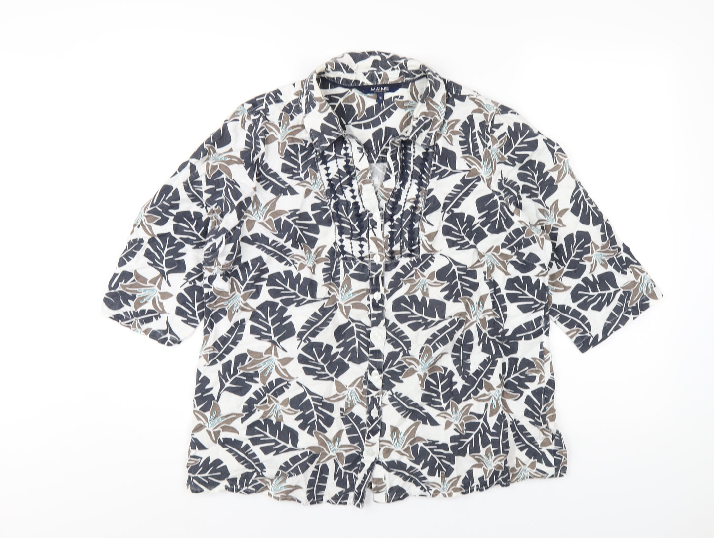 Maine Womens Blue Geometric Cotton Basic Button-Up Size 16 Collared