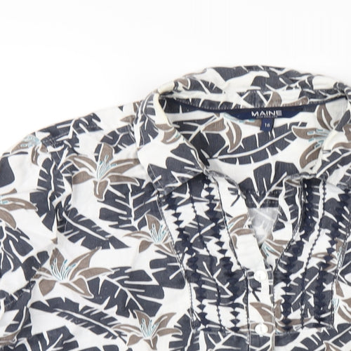Maine Womens Blue Geometric Cotton Basic Button-Up Size 16 Collared
