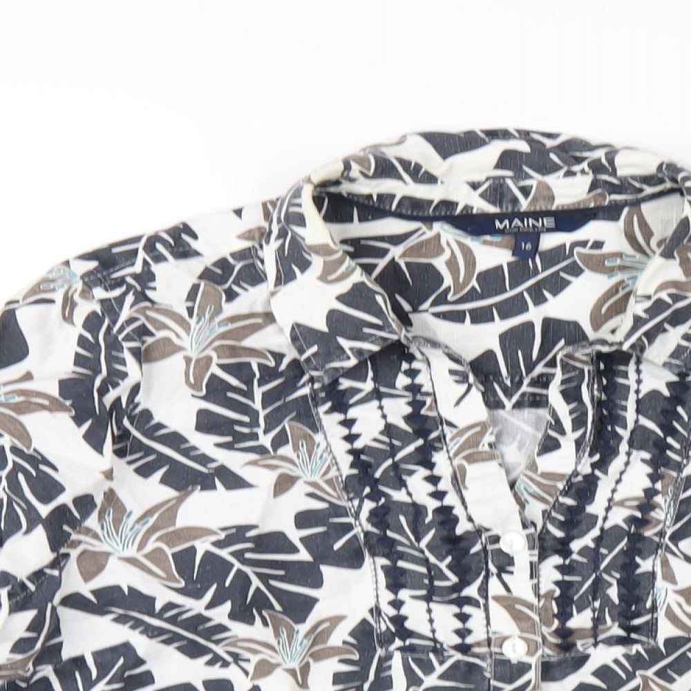 Maine Womens Blue Geometric Cotton Basic Button-Up Size 16 Collared