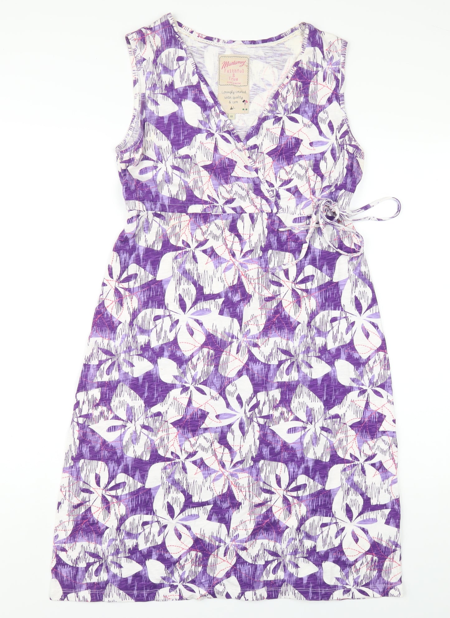 MANTARAY PRODUCTS Womens Purple Floral Cotton A-Line Size 10 V-Neck Pullover