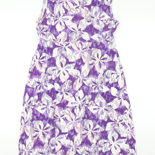 MANTARAY PRODUCTS Womens Purple Floral Cotton A-Line Size 10 V-Neck Pullover