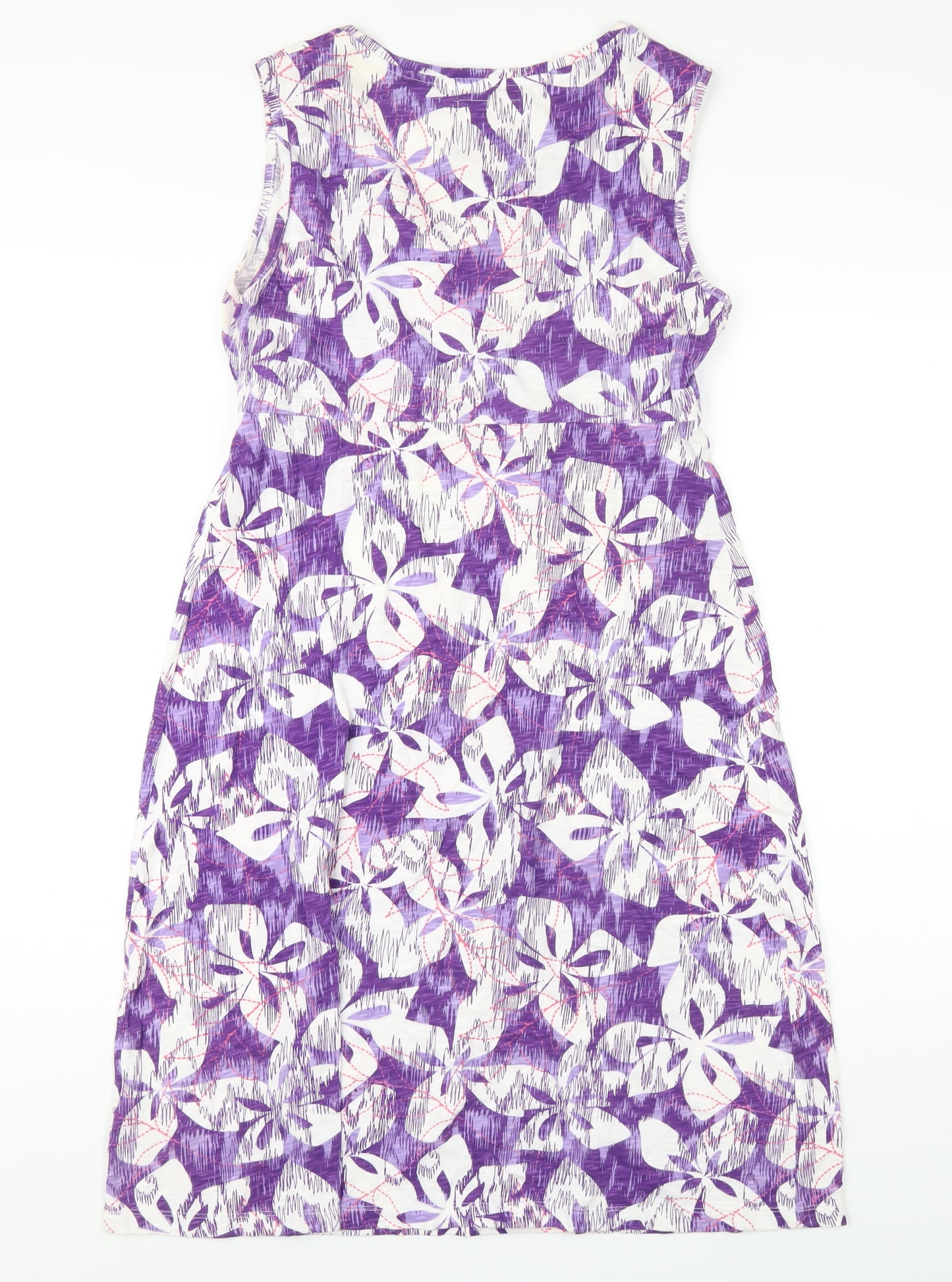 MANTARAY PRODUCTS Womens Purple Floral Cotton A-Line Size 10 V-Neck Pullover