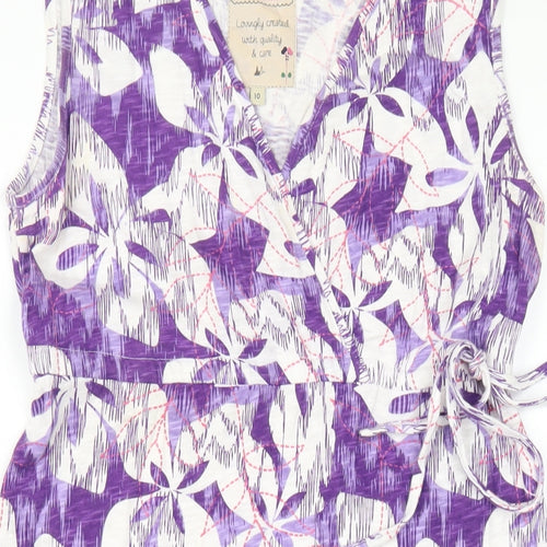 MANTARAY PRODUCTS Womens Purple Floral Cotton A-Line Size 10 V-Neck Pullover