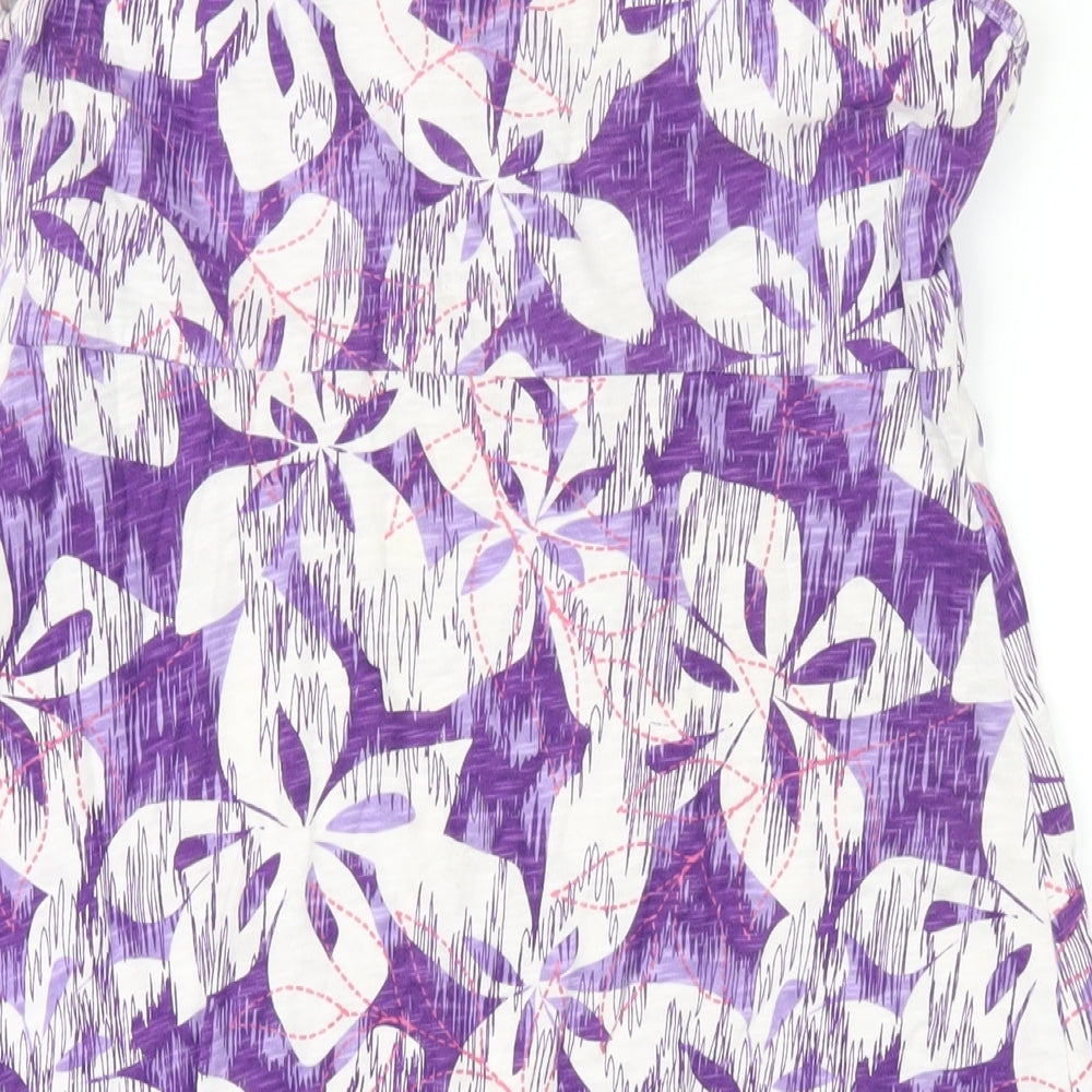 MANTARAY PRODUCTS Womens Purple Floral Cotton A-Line Size 10 V-Neck Pullover