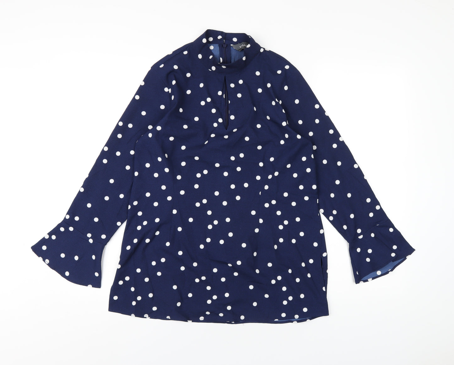 Sosandar Womens Blue Polka Dot Polyester Basic T-Shirt Size 10 Round Neck