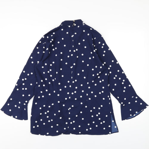 Sosandar Womens Blue Polka Dot Polyester Basic T-Shirt Size 10 Round Neck
