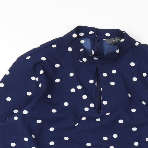 Sosandar Womens Blue Polka Dot Polyester Basic T-Shirt Size 10 Round Neck