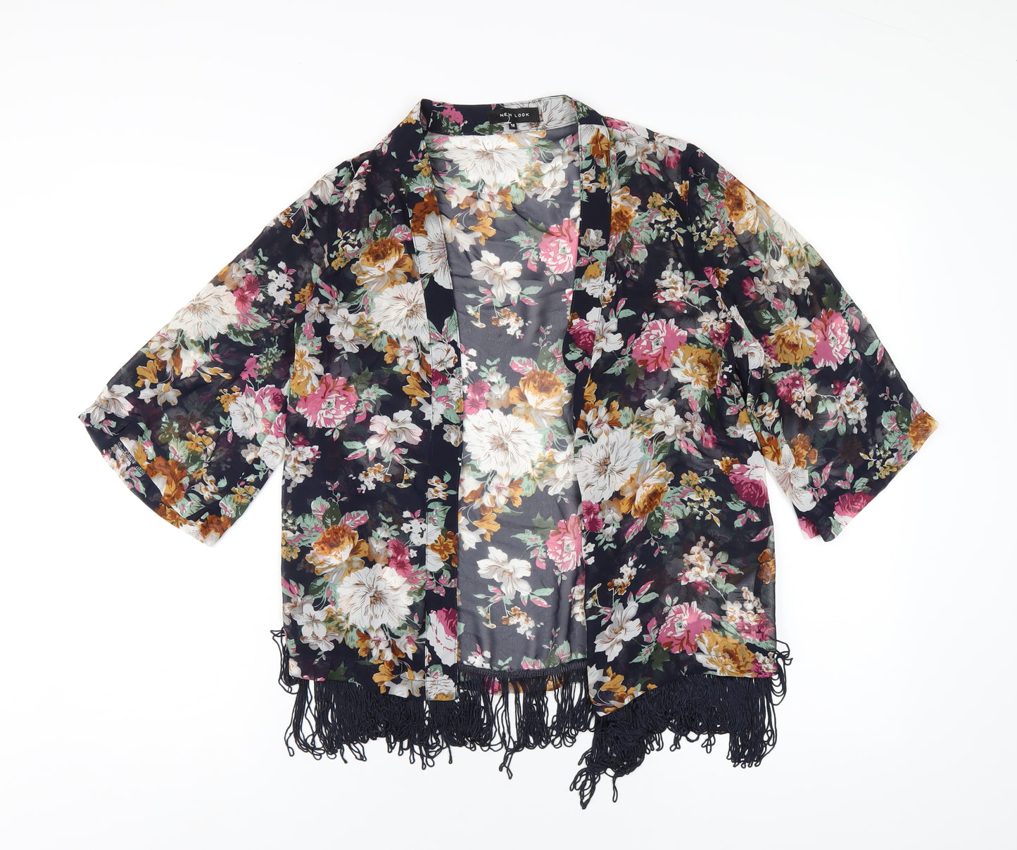 New Look Womens Blue Floral Polyester Kimono Tank Size 10 V-Neck