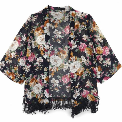 New Look Womens Blue Floral Polyester Kimono Tank Size 10 V-Neck