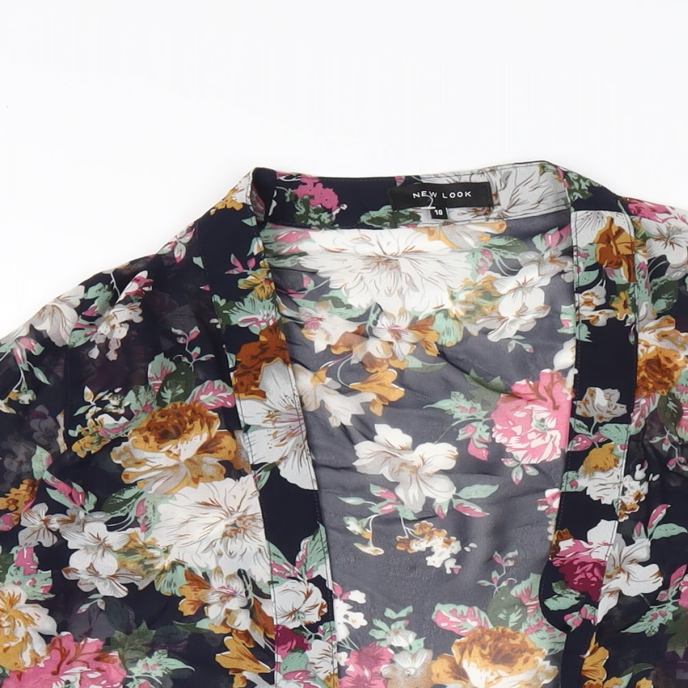 New Look Womens Blue Floral Polyester Kimono Tank Size 10 V-Neck