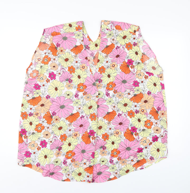 Marks and Spencer Womens Multicoloured Floral Polyester Basic Tank Size 22 V-Neck